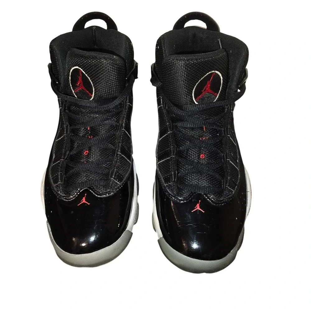 Jordan 6 Rings Basketball Shoes Youth Sneakers Black Red Jumpman Size‎ 2Y